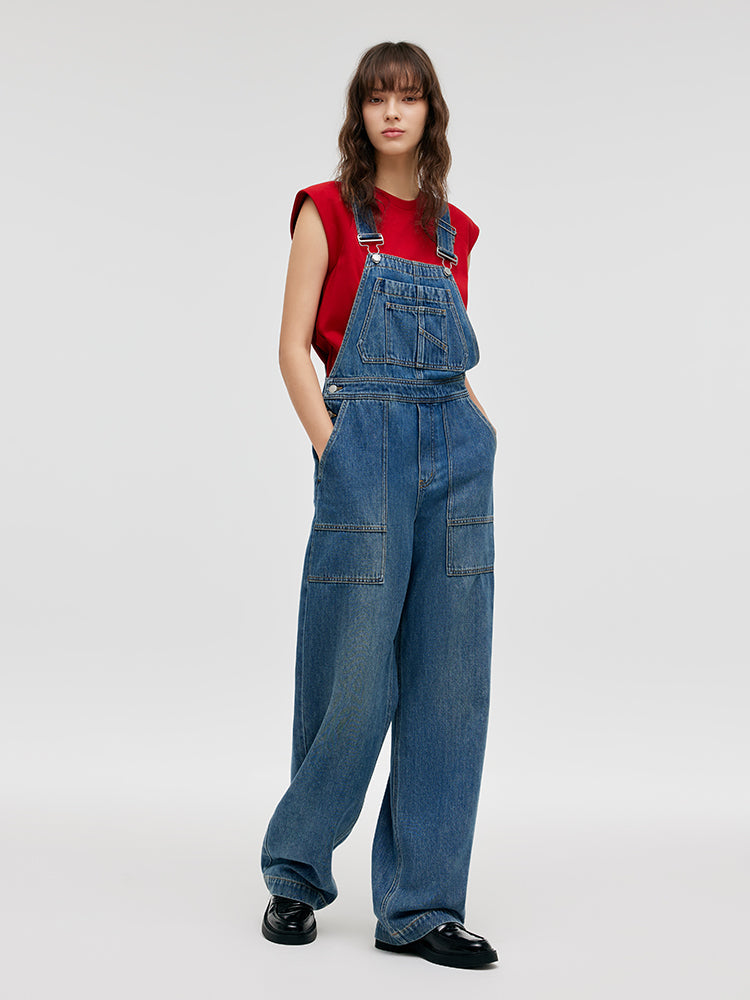 Denim Düz Tam Boy Kadın Tulumları