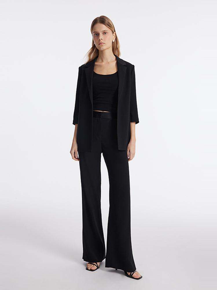Triasetat 3/4 Kollu İpli Kemerli Kadın Blazer