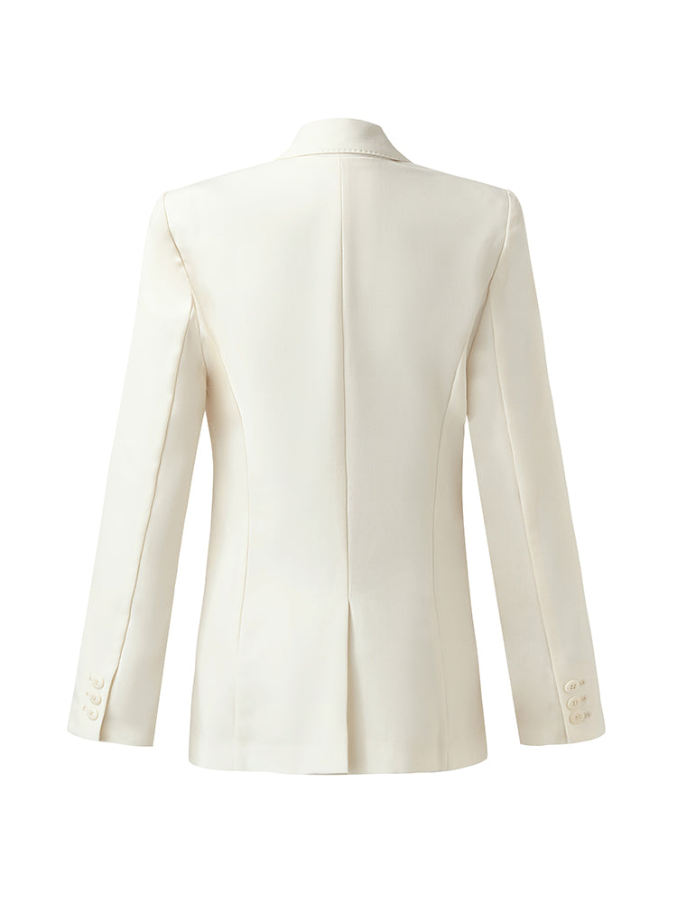 Kamgarn Yün Tek Düğme Kadın Blazer