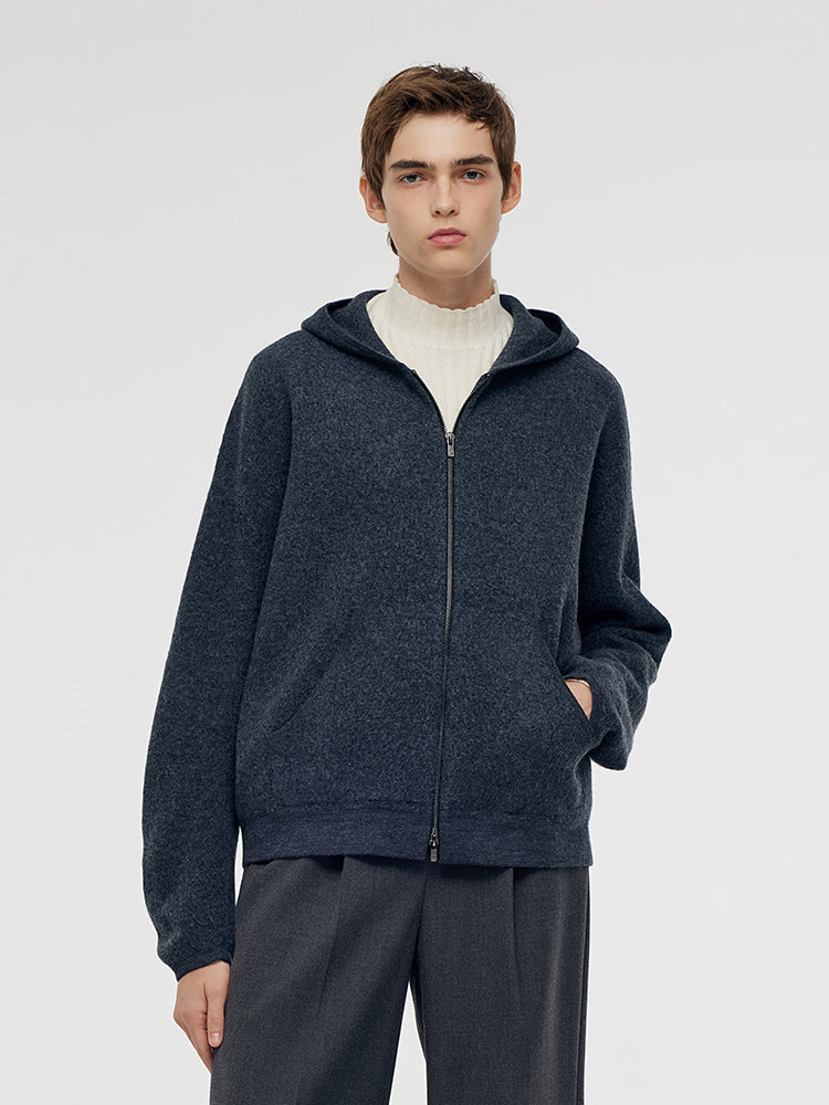 %100 Fırçalanmış Yün Fermuarlı Unisex Kapüşonlu Üst