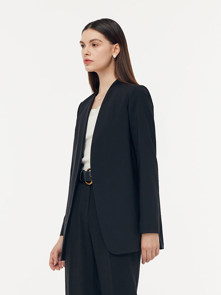 Makinede Yıkanabilir Yün Yakasız Unisex Blazer