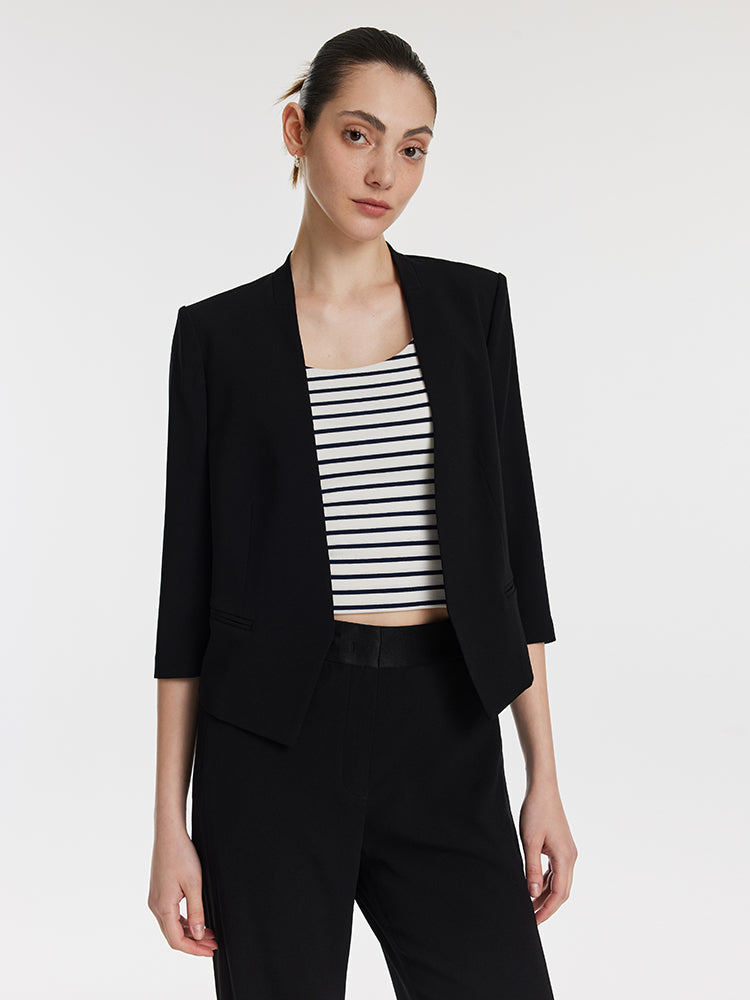Triasetat 3/4 Kollu Kadın Crop Blazer
