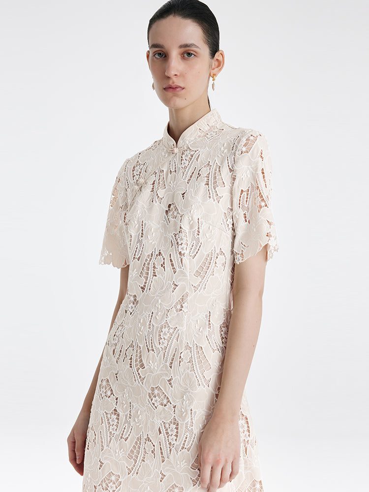 Dantel Çiçek Şekilli Ajur Cheongsam Kadın Qipao Mini Elbise Çanta