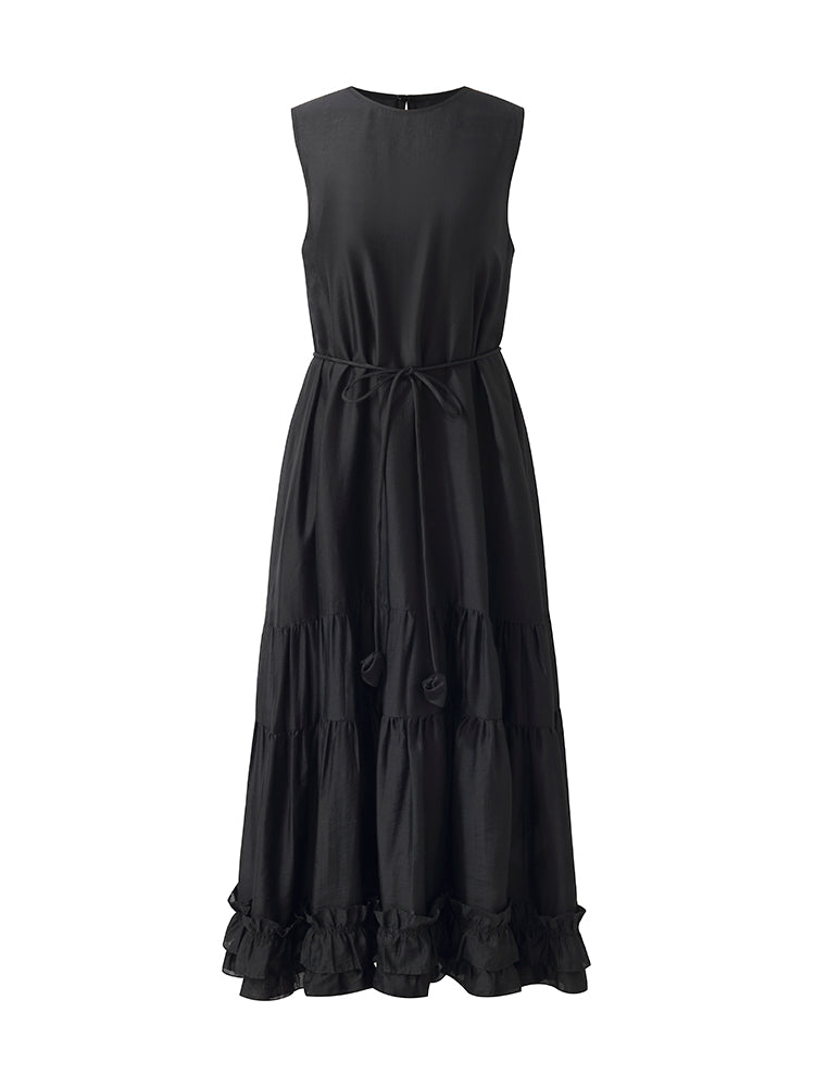 Tencel Kadın Katlı Yelek Midi Elbise Slip Elbise Ve Kemerli