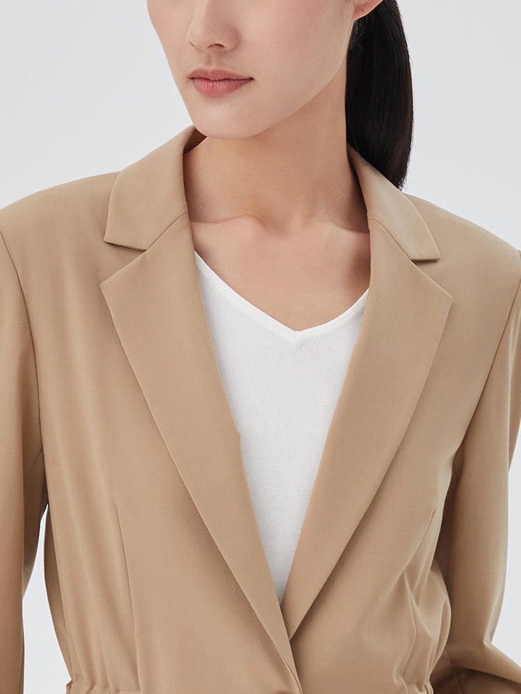 Açık Deve İpek Yün Pileli Kadın Blazer