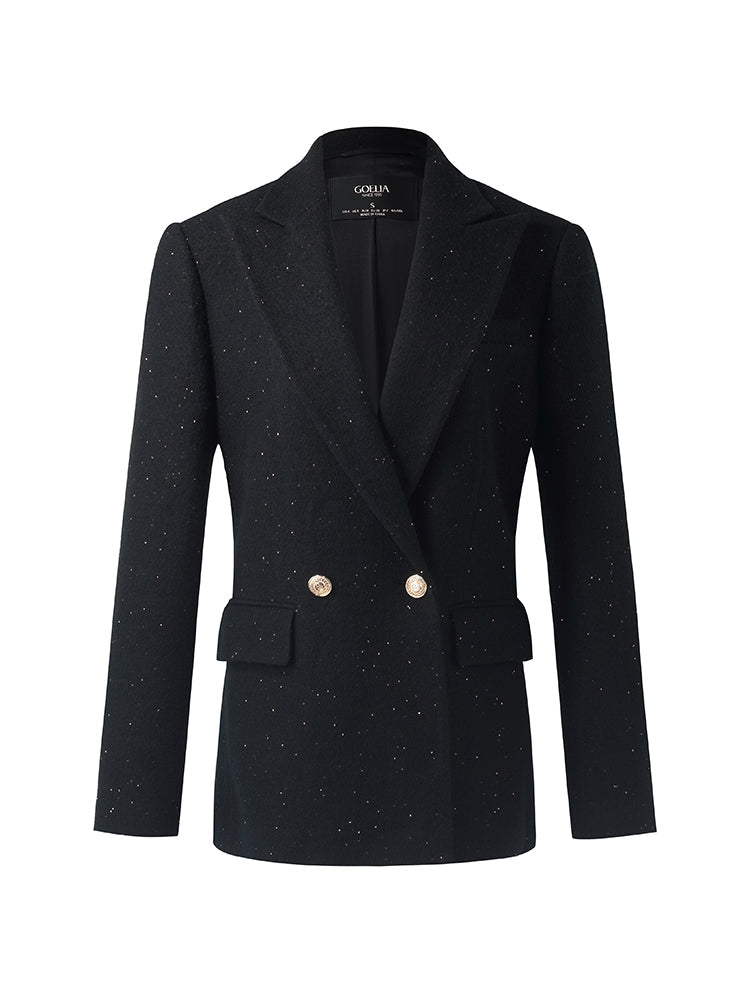 Yün Karışımlı Örme Payetler Kadın Blazer