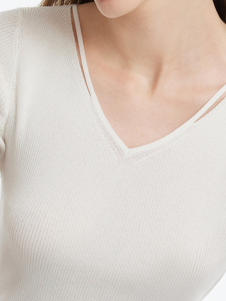 Tencel-İpek Karışımlı Dekolteli Kadın Örme Üst