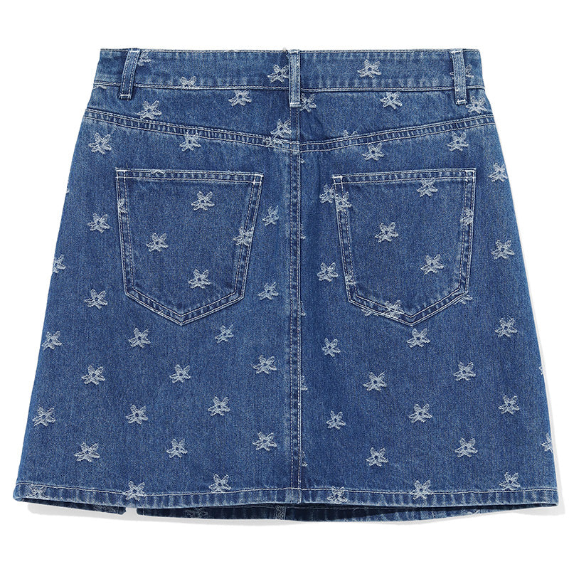 Jakarlı Denim Yarım Kadın Etek
