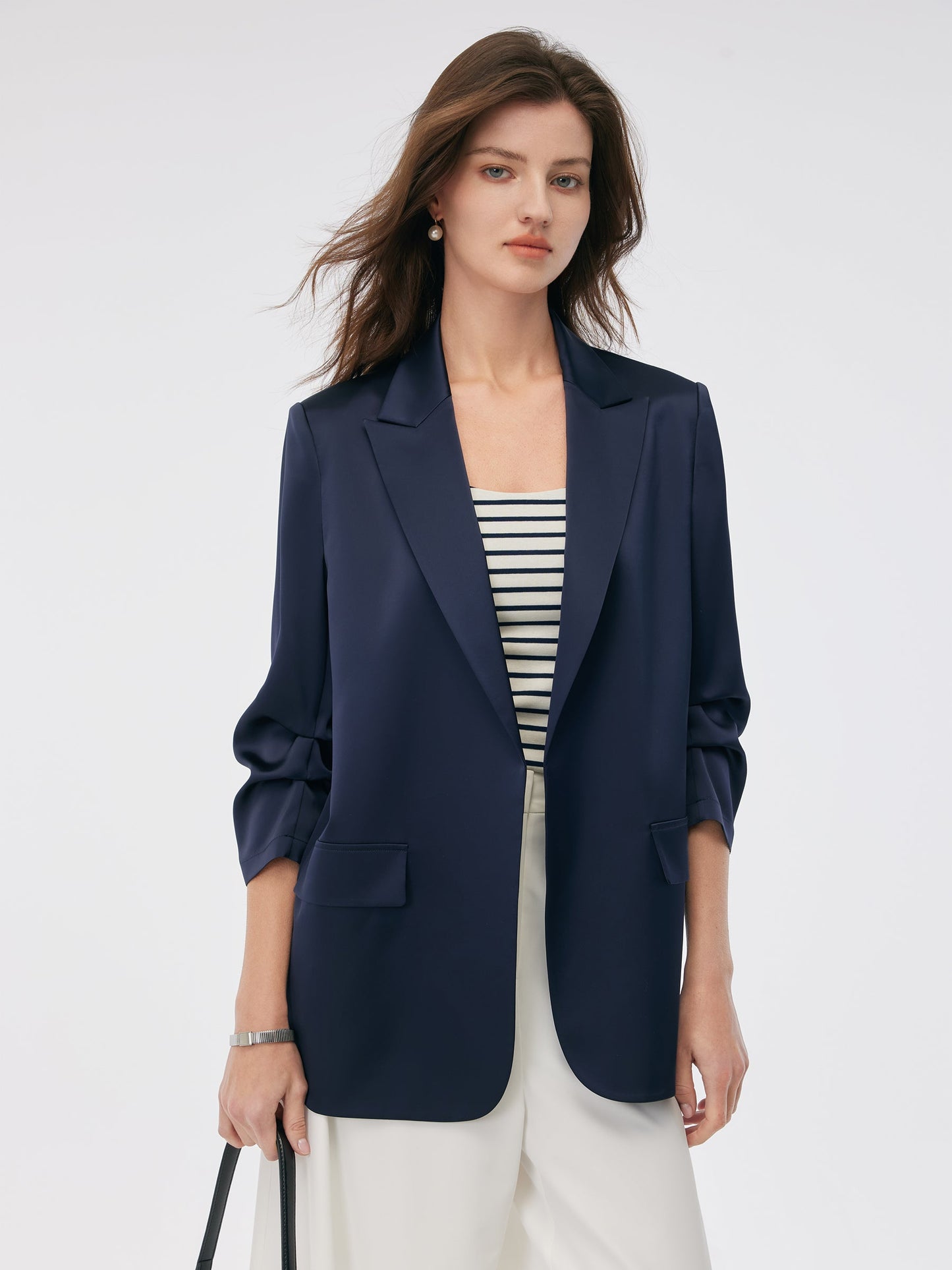 Triasetat 3/4 Dantelli Kollu Kadın Blazer