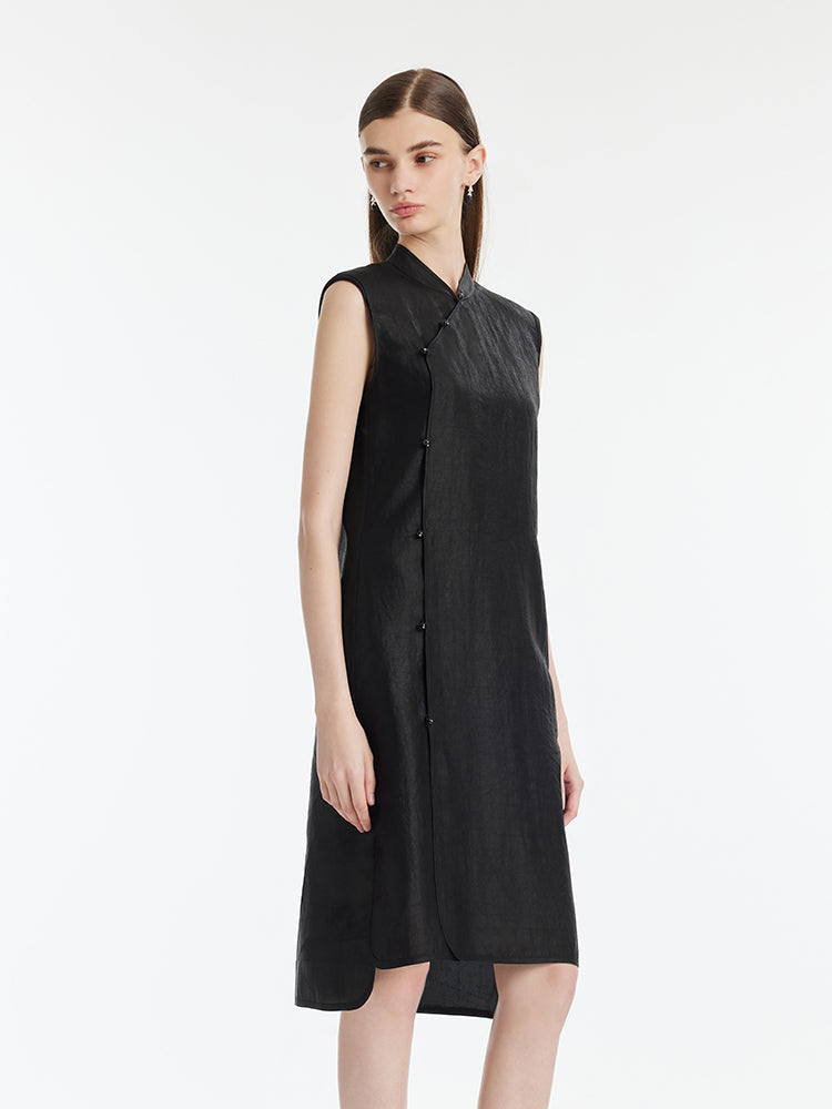 Xiang Yun İpek Asimetrik Etek Kadın Qipao Mini Elbise