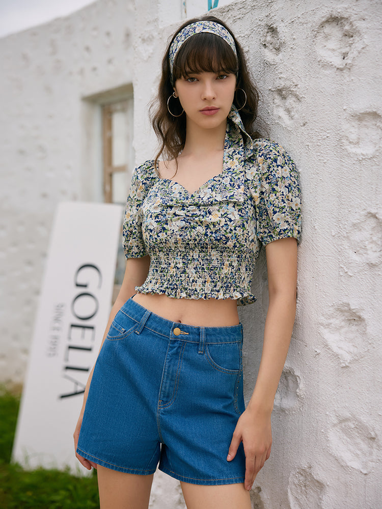Taşlı Denim A-Line Kadın Şort