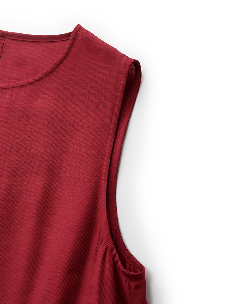Tencel Kadın Katlı Yelek Midi Elbise Slip Elbise Ve Kemerli