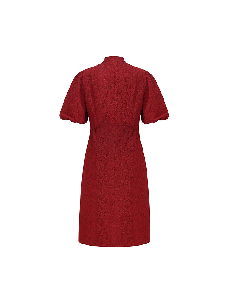 Çiçekli Jakarlı Mandarin Yakalı Kadın Mini Qipao Elbise