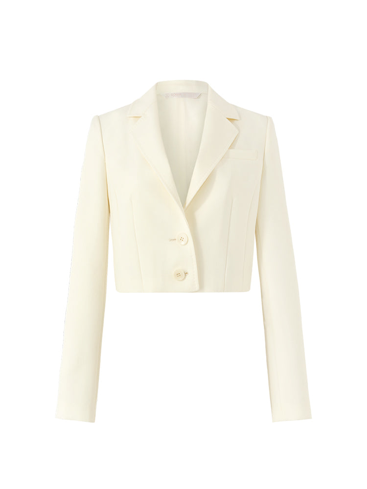 Kamgarn Yün Yaka Kadın Crop Blazer