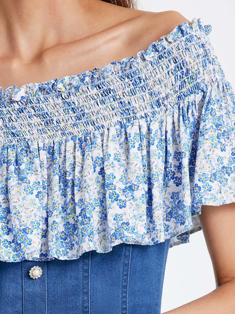 Patchwork Çiçekli Denim Elbise
