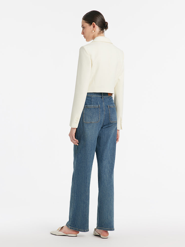 Kamgarn Yün Yaka Kadın Crop Blazer