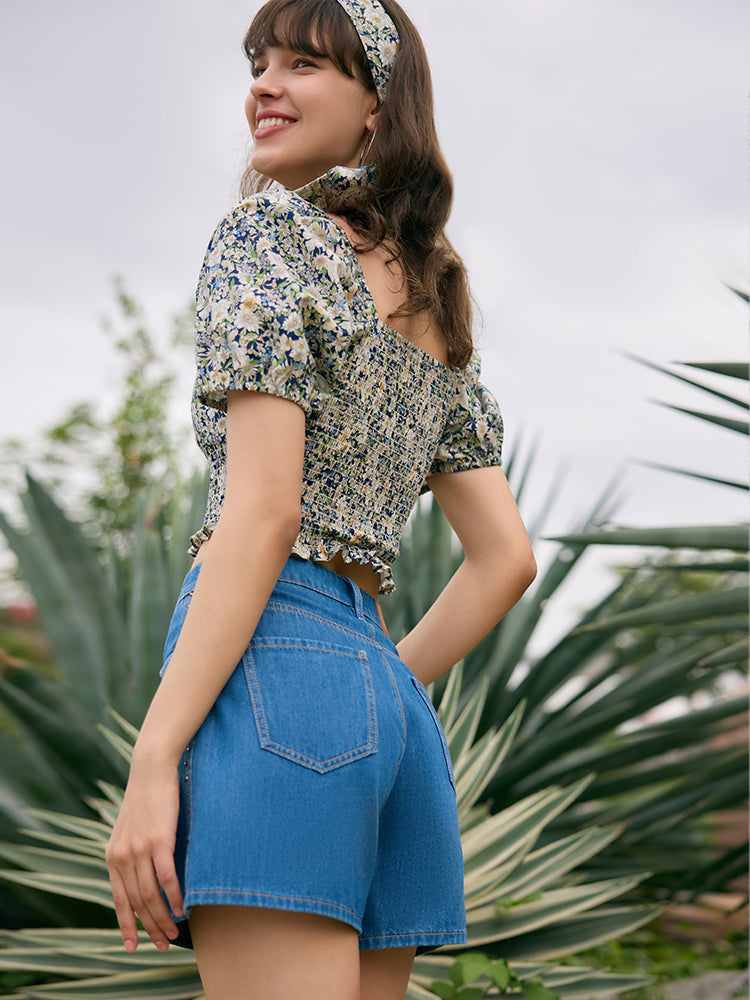 Taşlı Denim A-Line Kadın Şort