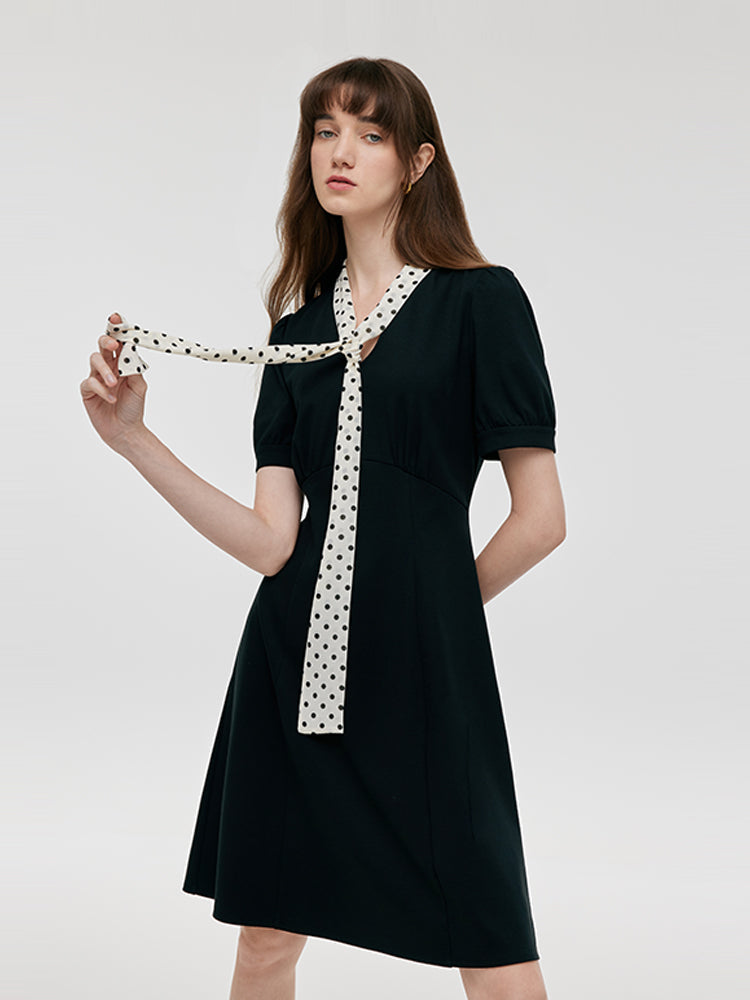Papyon Boyun Patchwork Kadın Mini Elbise