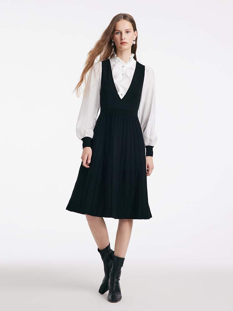 Tencel Blend Patchwork Asetat Midi Kadın Fırfırlı Elbise