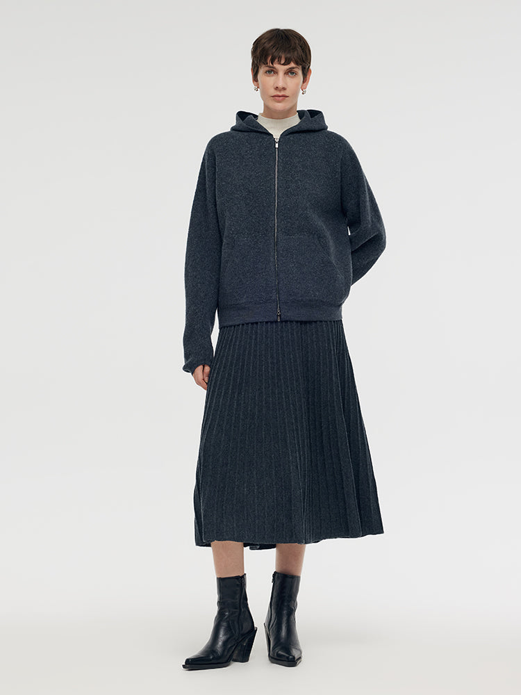%100 Fırçalanmış Yün Fermuarlı Unisex Kapüşonlu Üst
