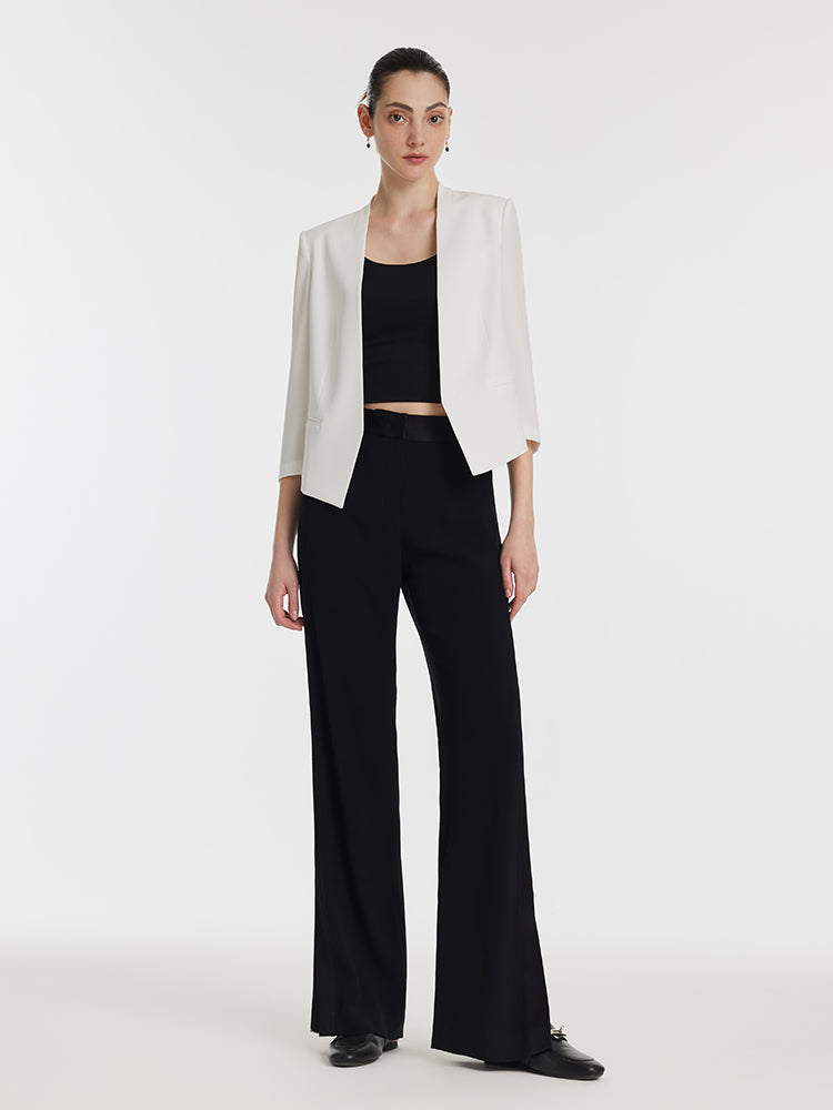 Triasetat 3/4 Kollu Kadın Crop Blazer