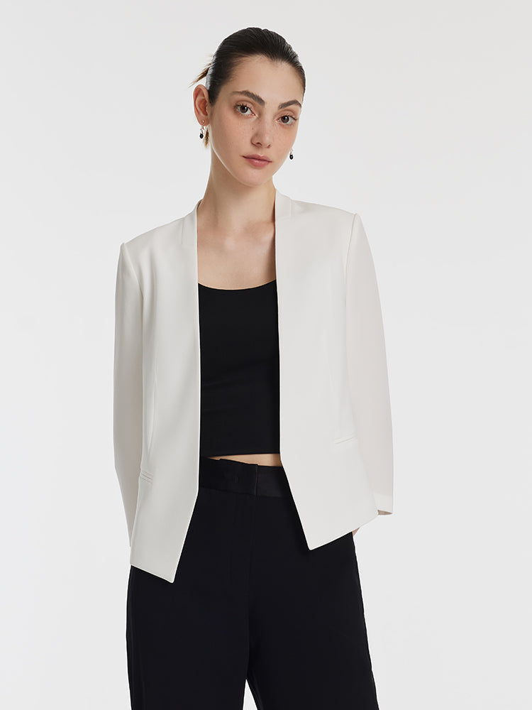 Triasetat 3/4 Kollu Kadın Crop Blazer