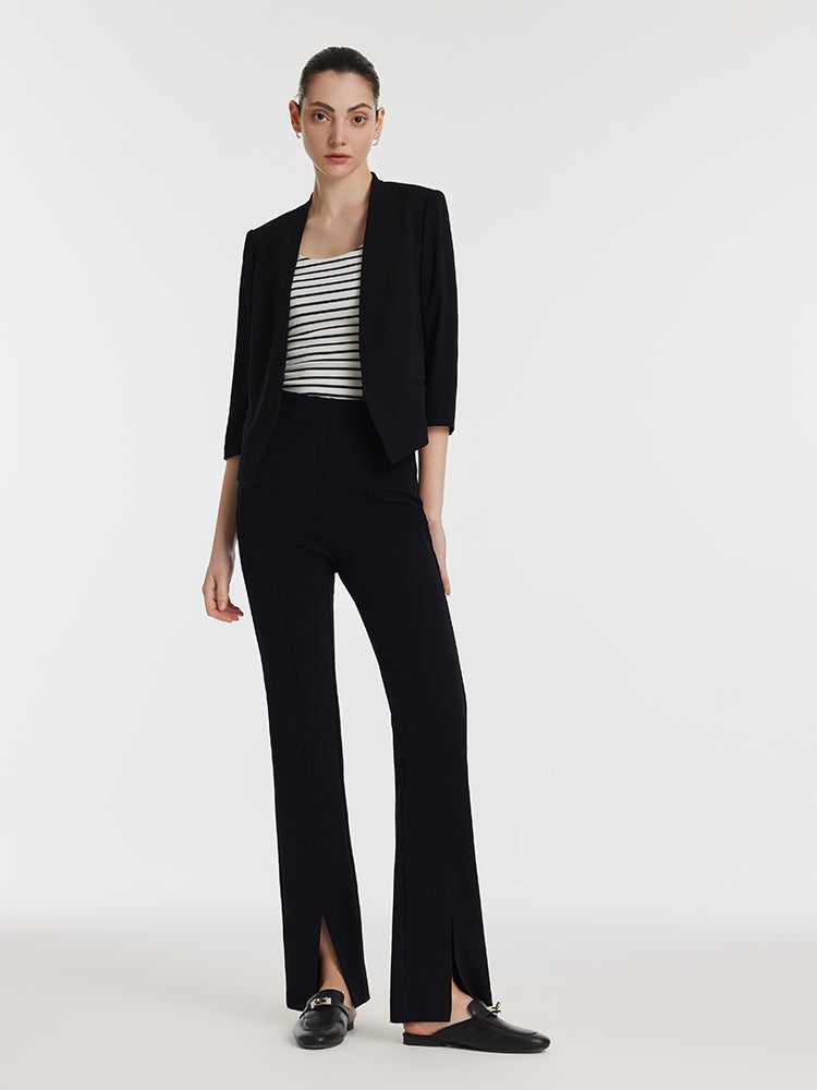 Triasetat 3/4 Kollu Kadın Crop Blazer