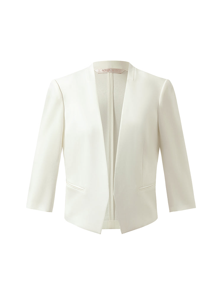 Triasetat 3/4 Kollu Kadın Crop Blazer