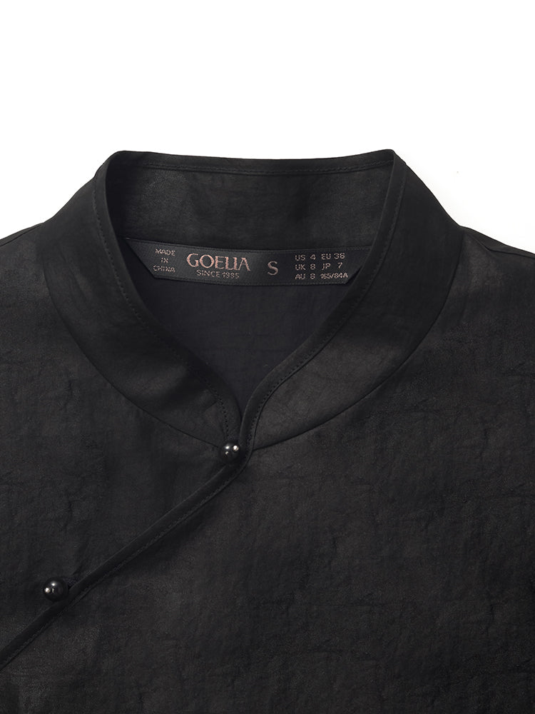 Xiang Yun İpek Asimetrik Etek Kadın Qipao Mini Elbise