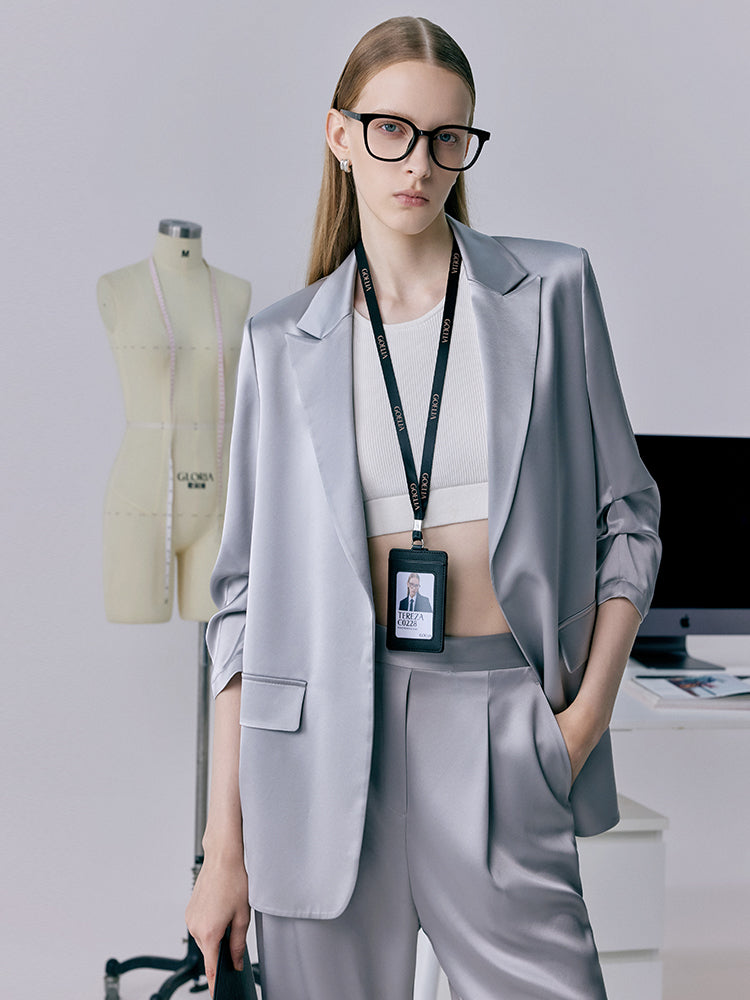 Asetat 3/4 Dantelli Kollu Kadın Blazer
