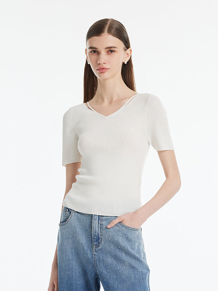 Tencel-İpek Karışımlı Dekolteli Kadın Örme Üst