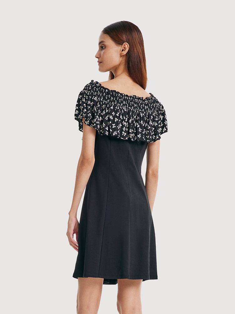 Çiçekli Patchwork Tek Yaka Elbise