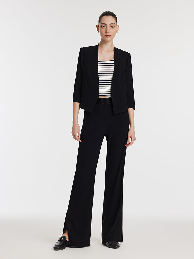 Triasetat 3/4 Kollu Kadın Crop Blazer