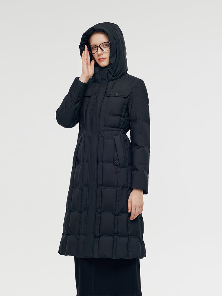Longline Kapüşonlu Kaz Tüyü Mont