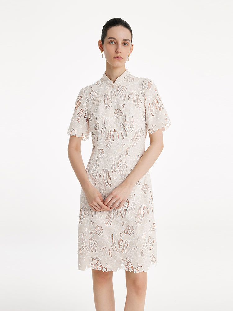 Dantel Çiçek Şekilli Ajur Cheongsam Kadın Qipao Mini Elbise Çanta