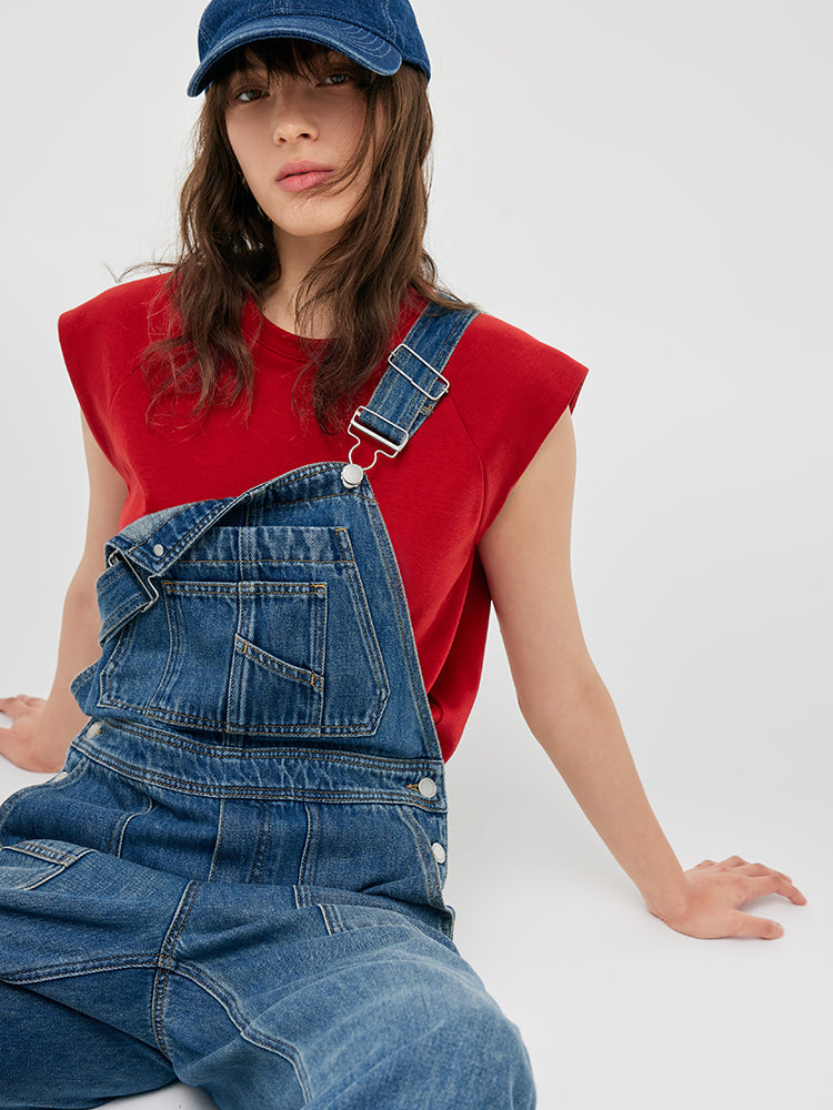 Denim Düz Tam Boy Kadın Tulumları