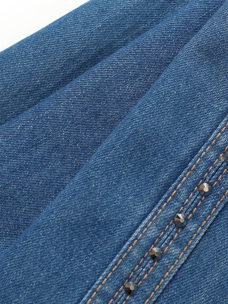 Taşlı Denim A-Line Kadın Şort