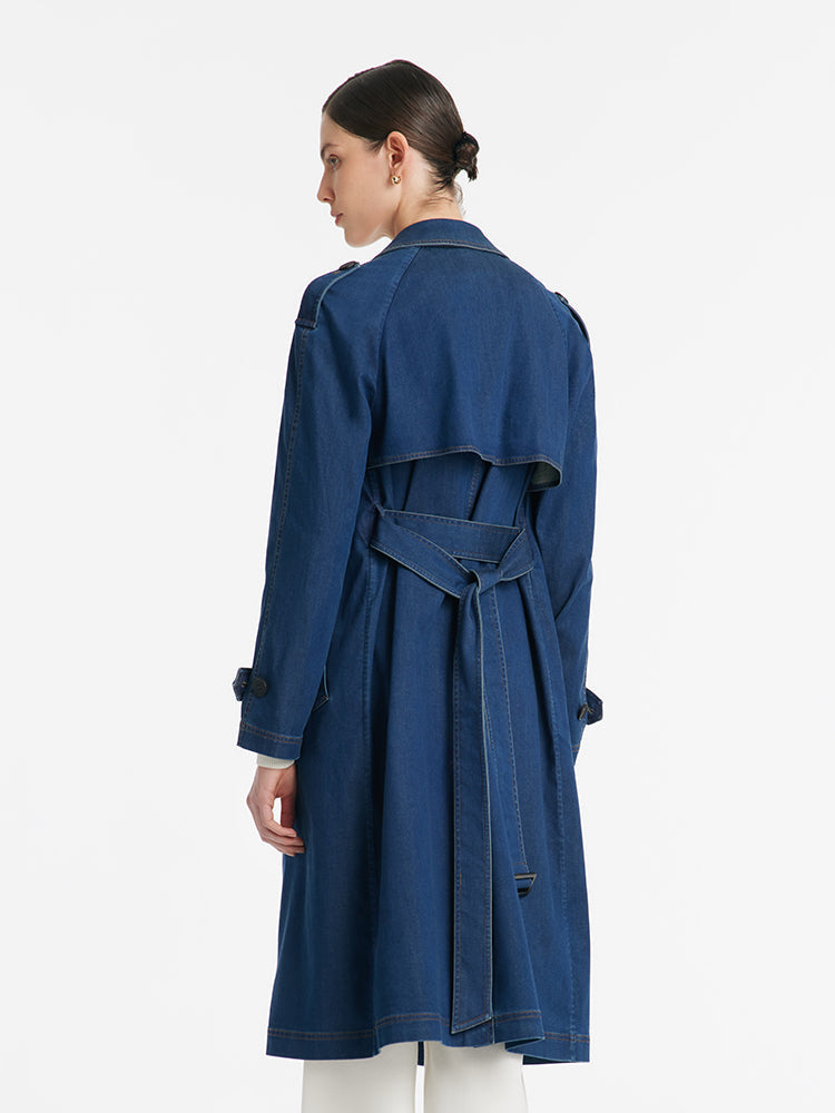 Denim Yaka Kadın Kemerli Trençkot