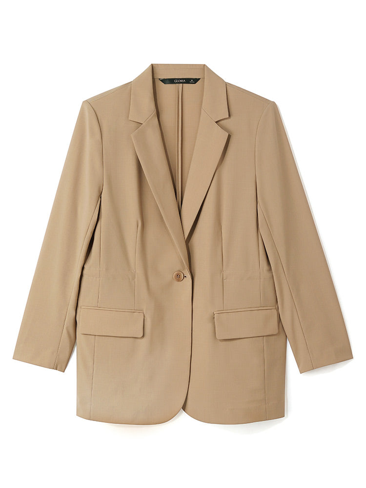 Açık Deve İpek Yün Pileli Kadın Blazer