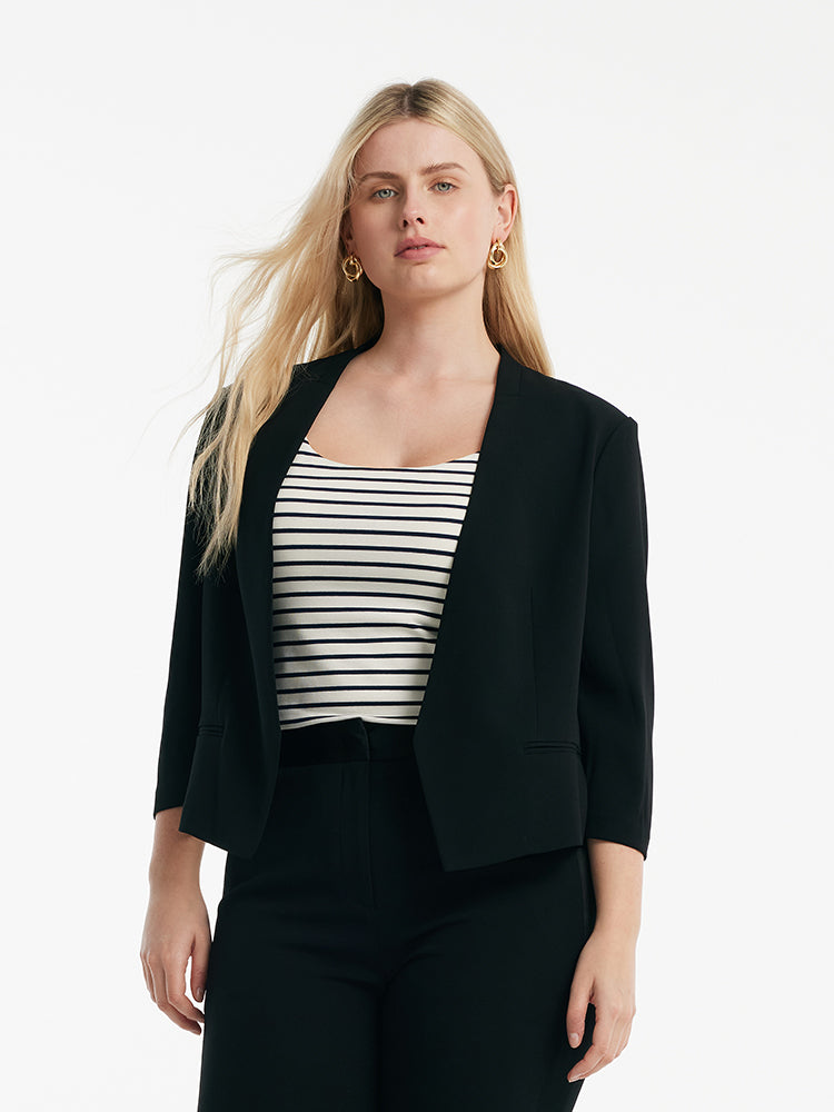 Triasetat 3/4 Kollu Kadın Crop Blazer