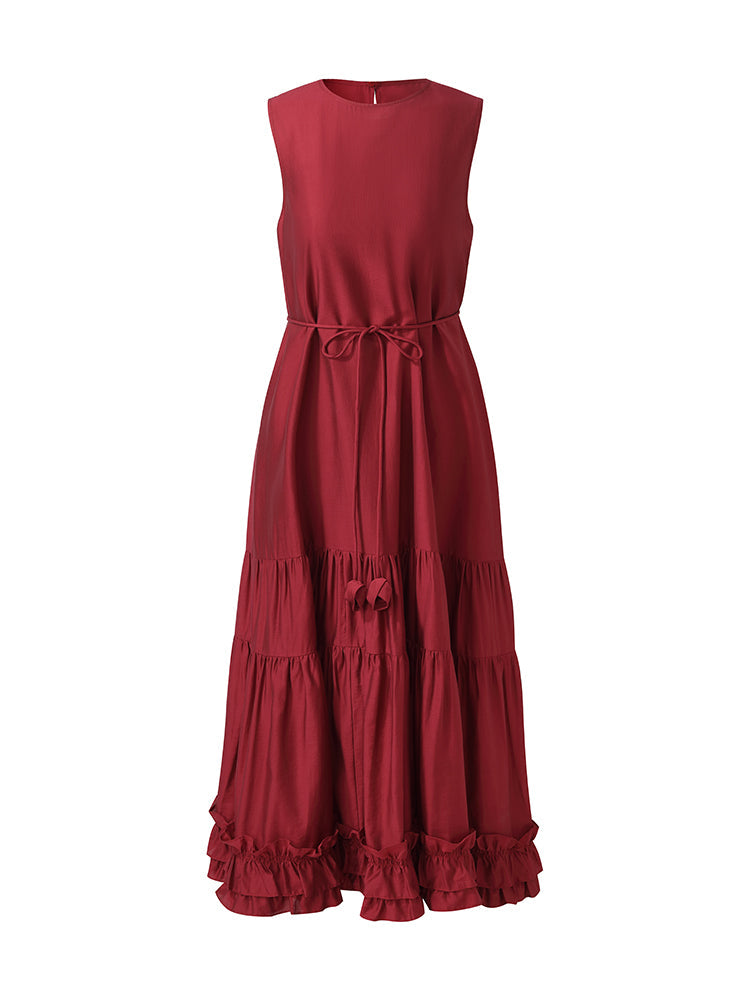 Tencel Kadın Katlı Yelek Midi Elbise Slip Elbise Ve Kemerli