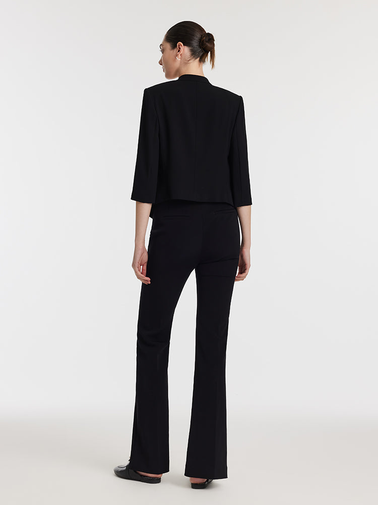 Triasetat 3/4 Kollu Kadın Crop Blazer