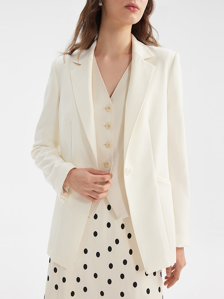 Kamgarn Yün Tek Düğme Kadın Blazer