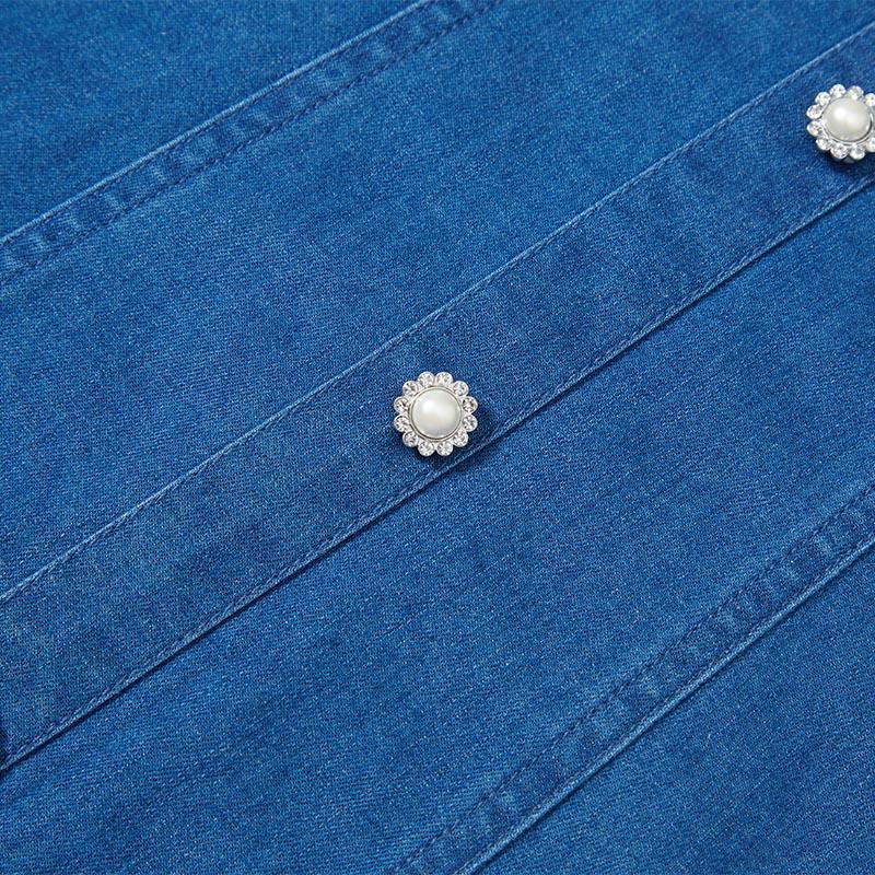 Patchwork Çiçekli Denim Elbise