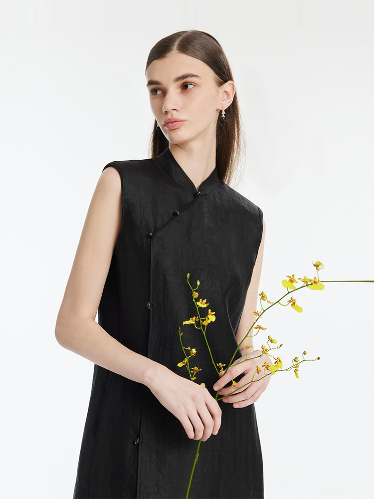 Xiang Yun İpek Asimetrik Etek Kadın Qipao Mini Elbise