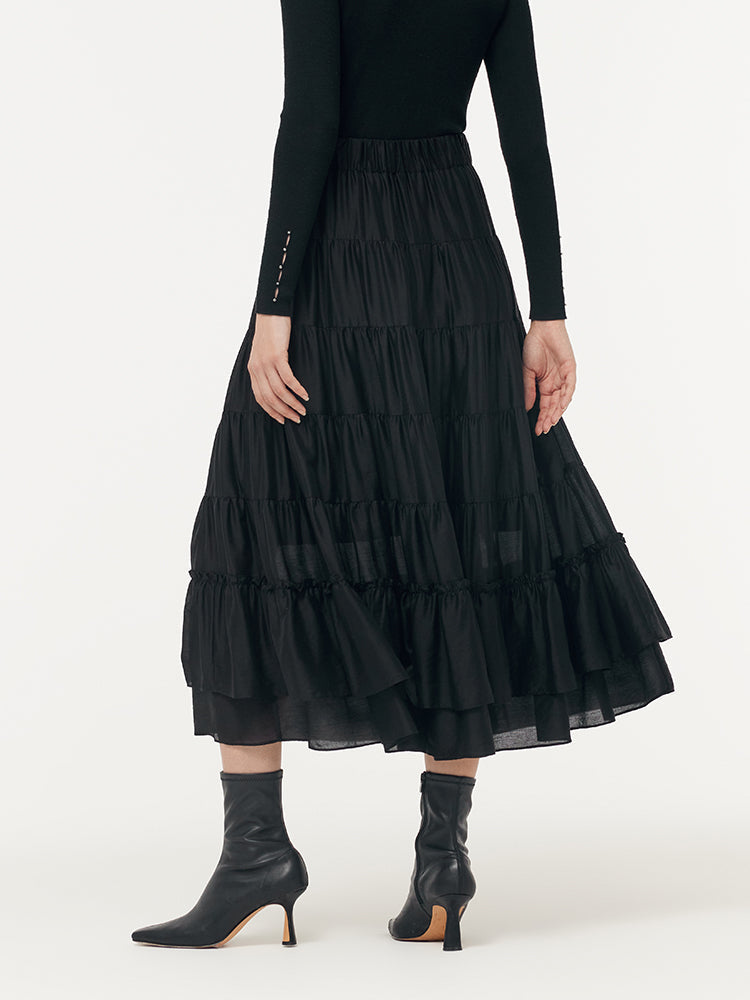 Tencel Kadın Katlı Maxi Etek