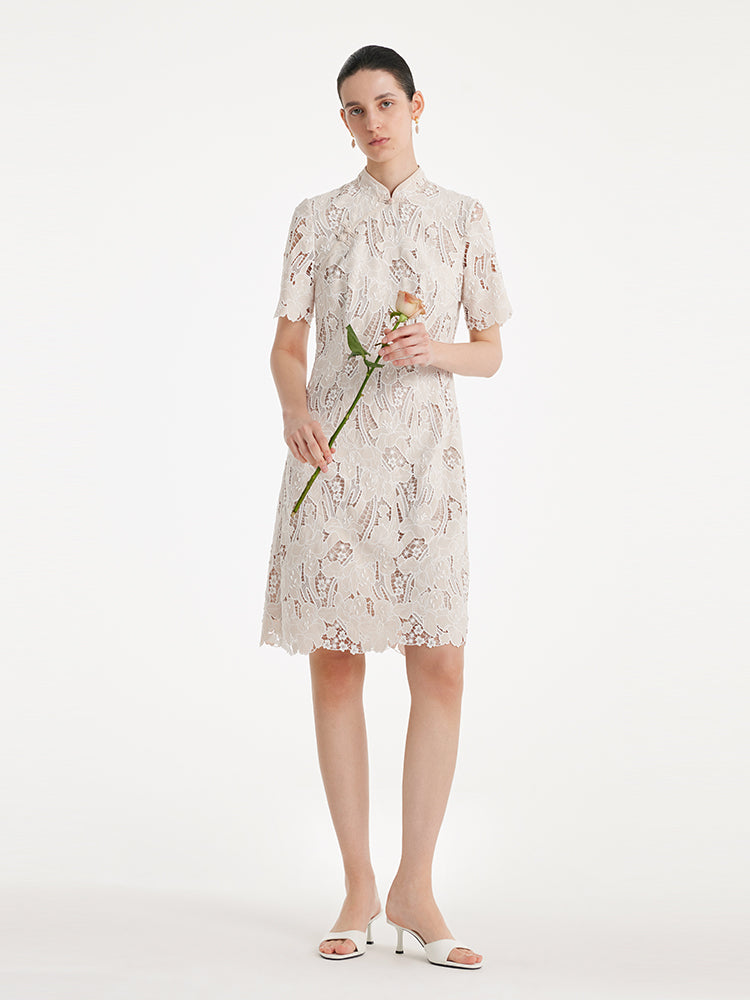 Dantel Çiçek Şekilli Ajur Cheongsam Kadın Qipao Mini Elbise Çanta