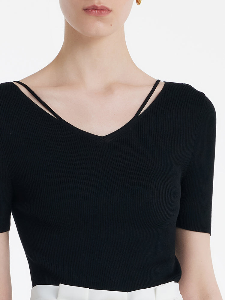 Tencel-İpek Karışımlı Dekolteli Kadın Örme Üst