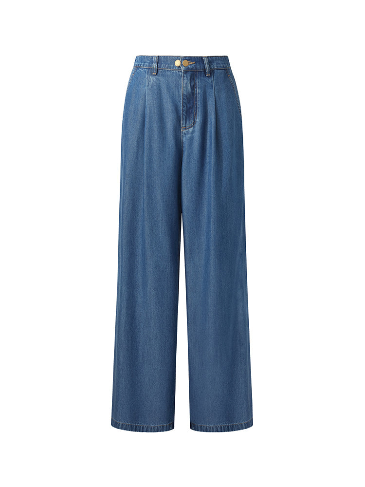 %100 Tencel Denim Beli Lastikli Kadın Kot