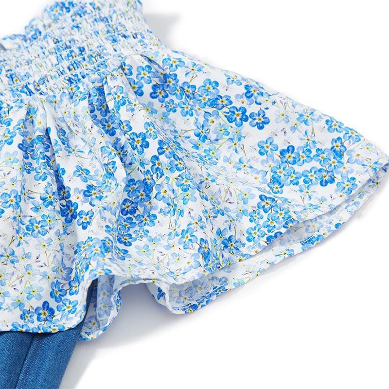 Patchwork Çiçekli Denim Elbise